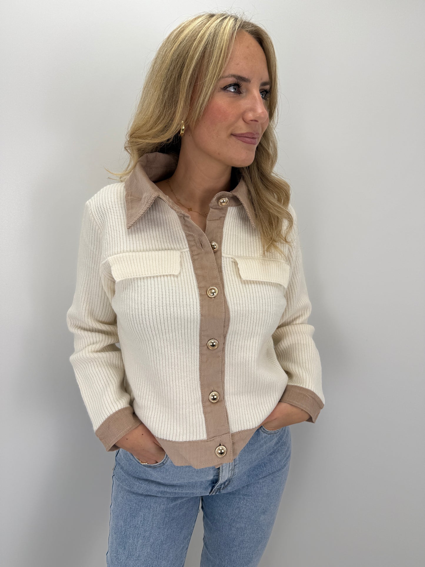 Strickcordjacke Maria - creme/beige