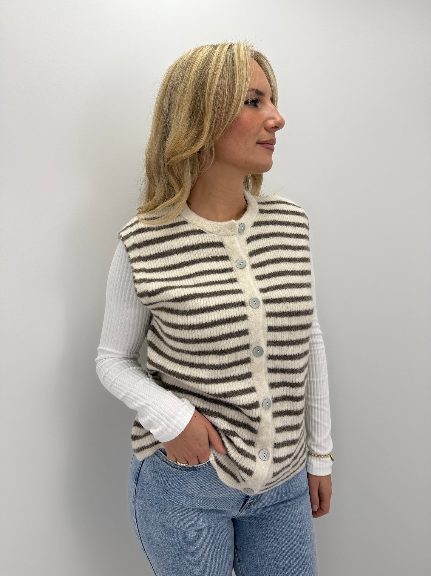 Pullunder Stripes - braun/creme