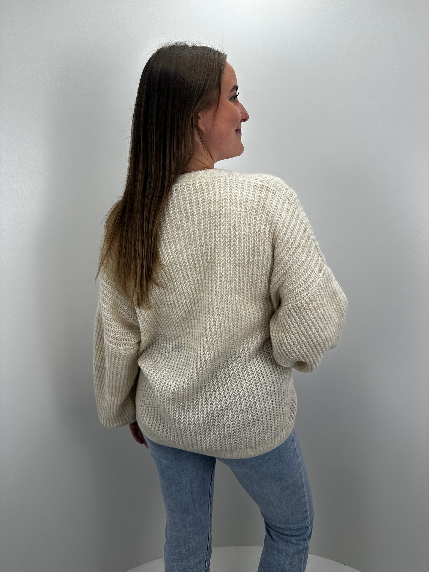 Basic Cardigan mit Ballonärmeln - beige