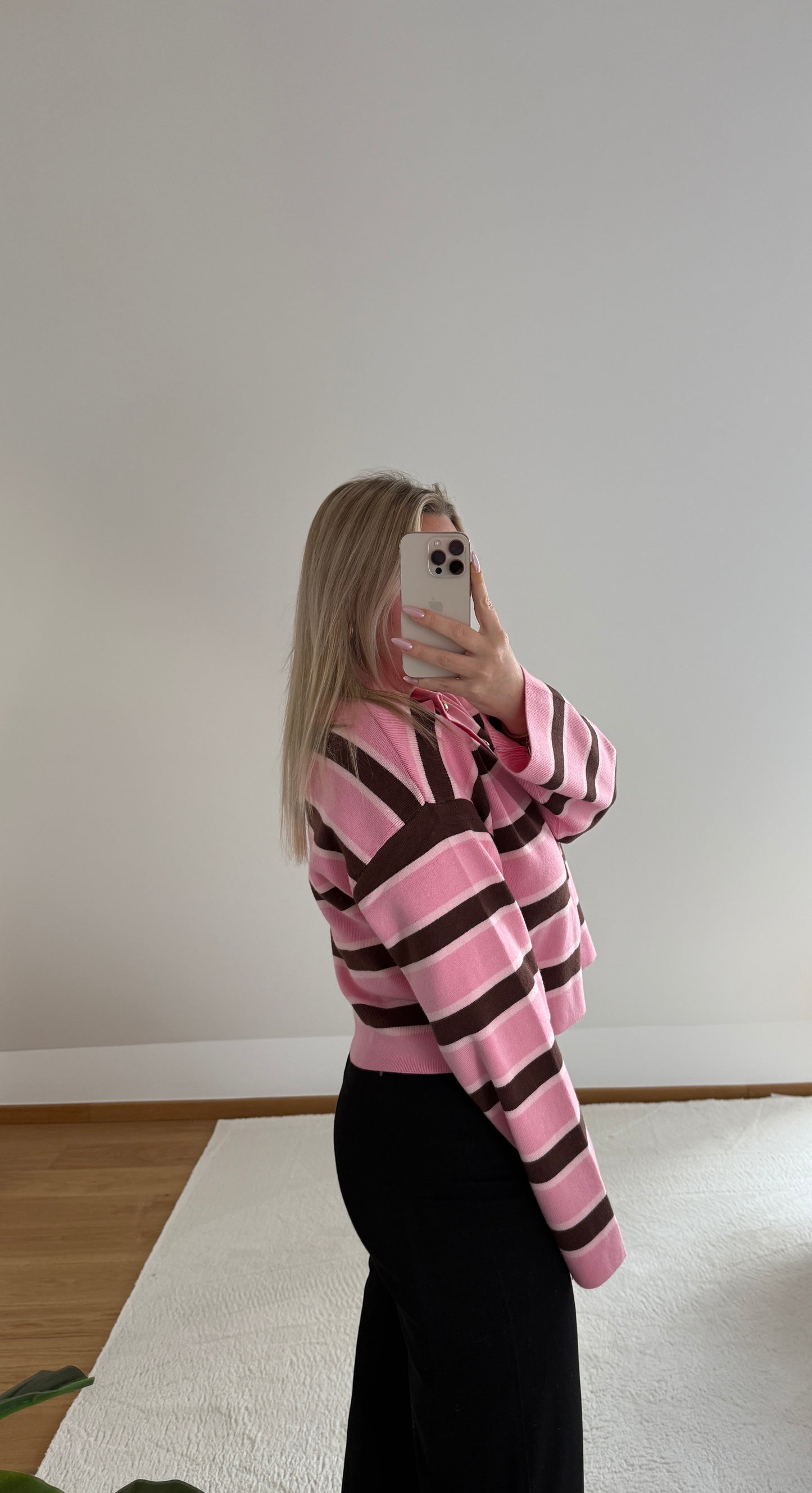 Langarm Poloshirt Zoe - pink/braun