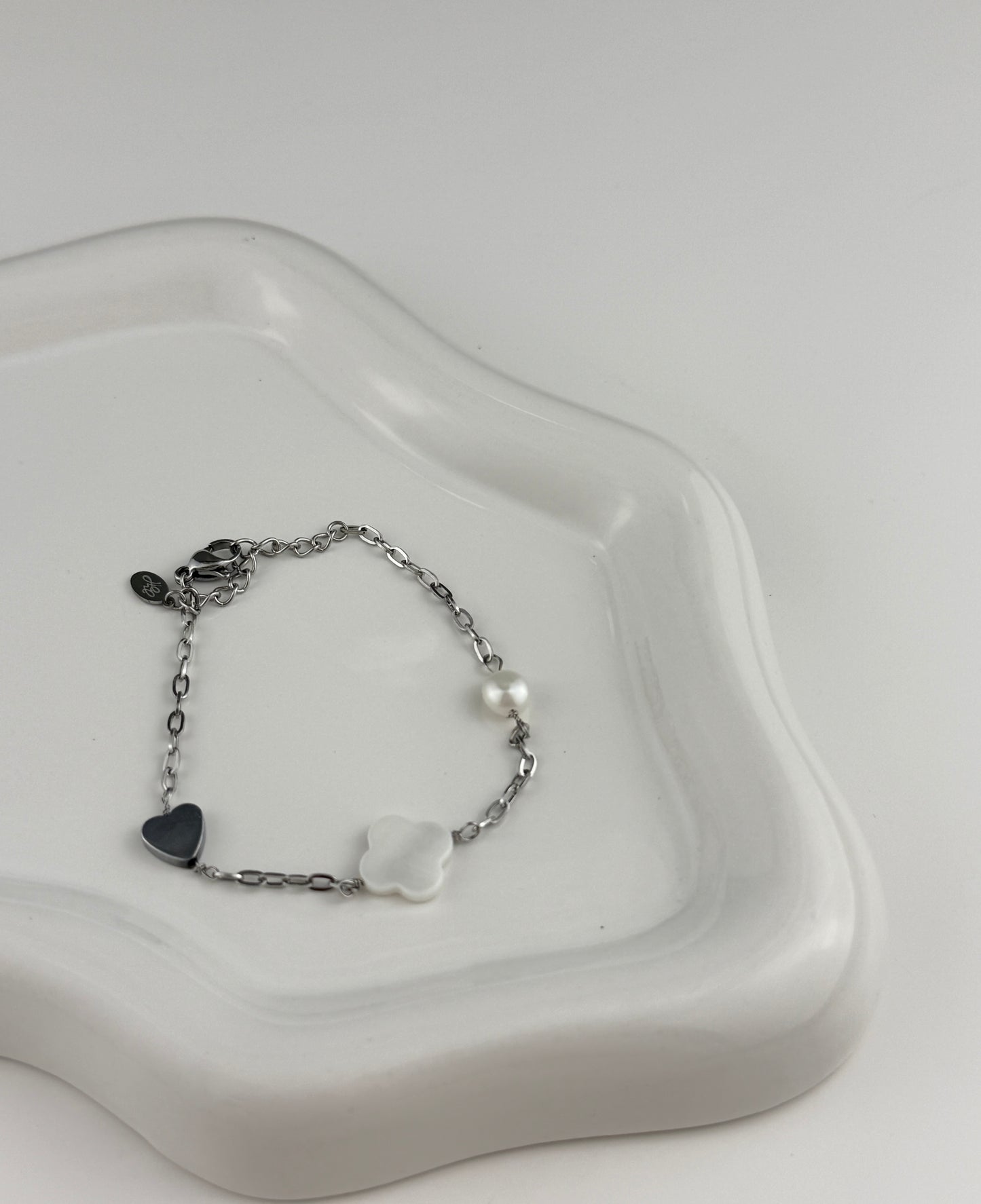 Armband - Love, Luck & Pearl silver