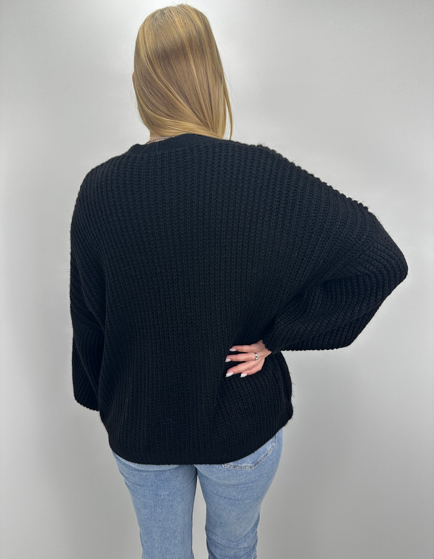 Basic Cardigan mit Ballonärmeln - schwarz