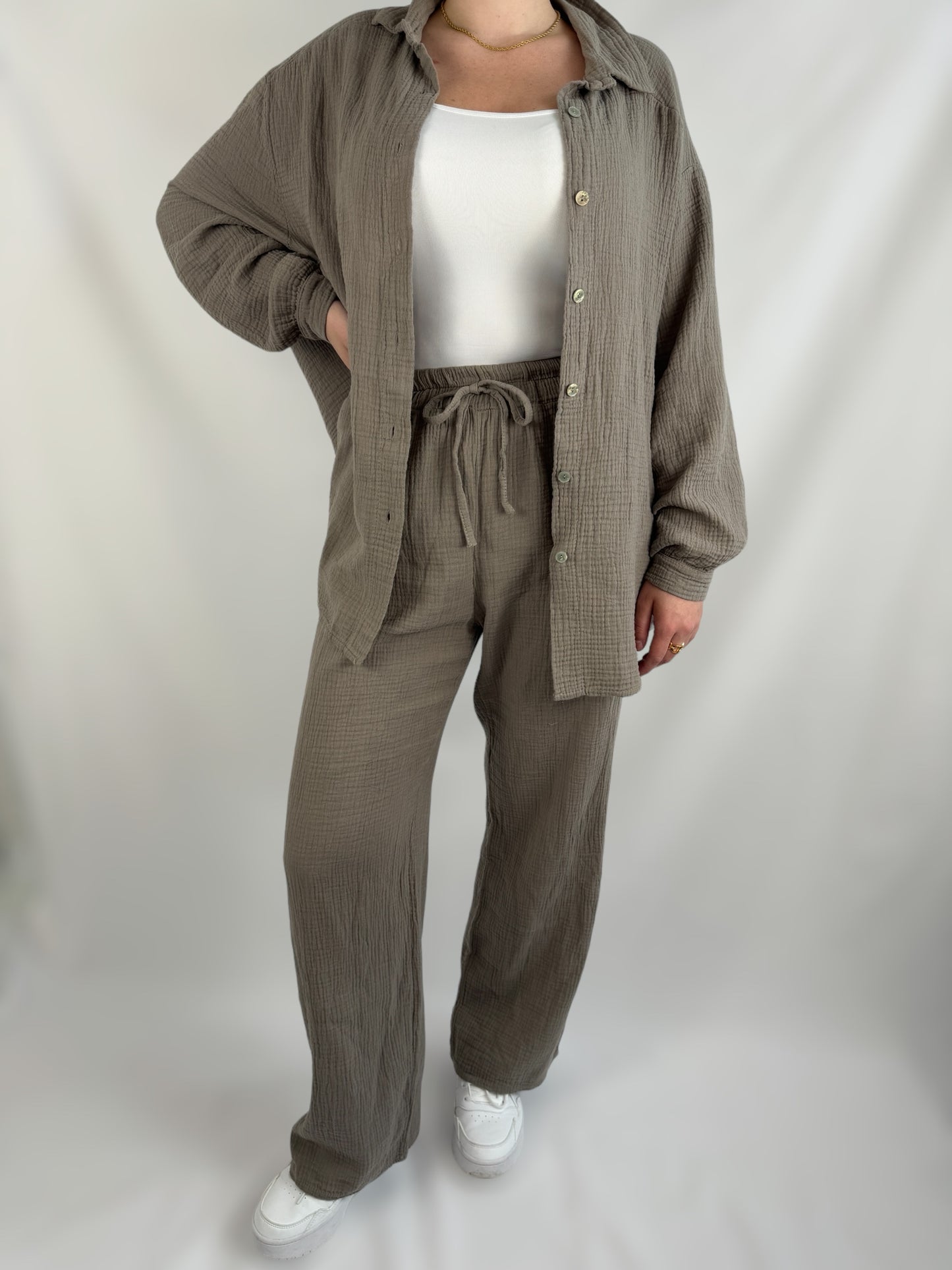 Musselinhose lang - taupe