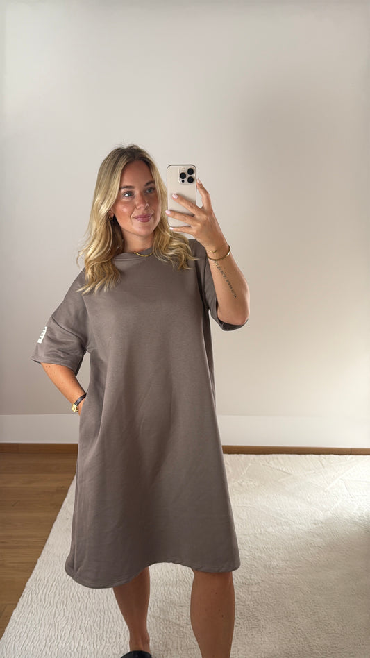 T-Shirt-Kleid Patch - taupe