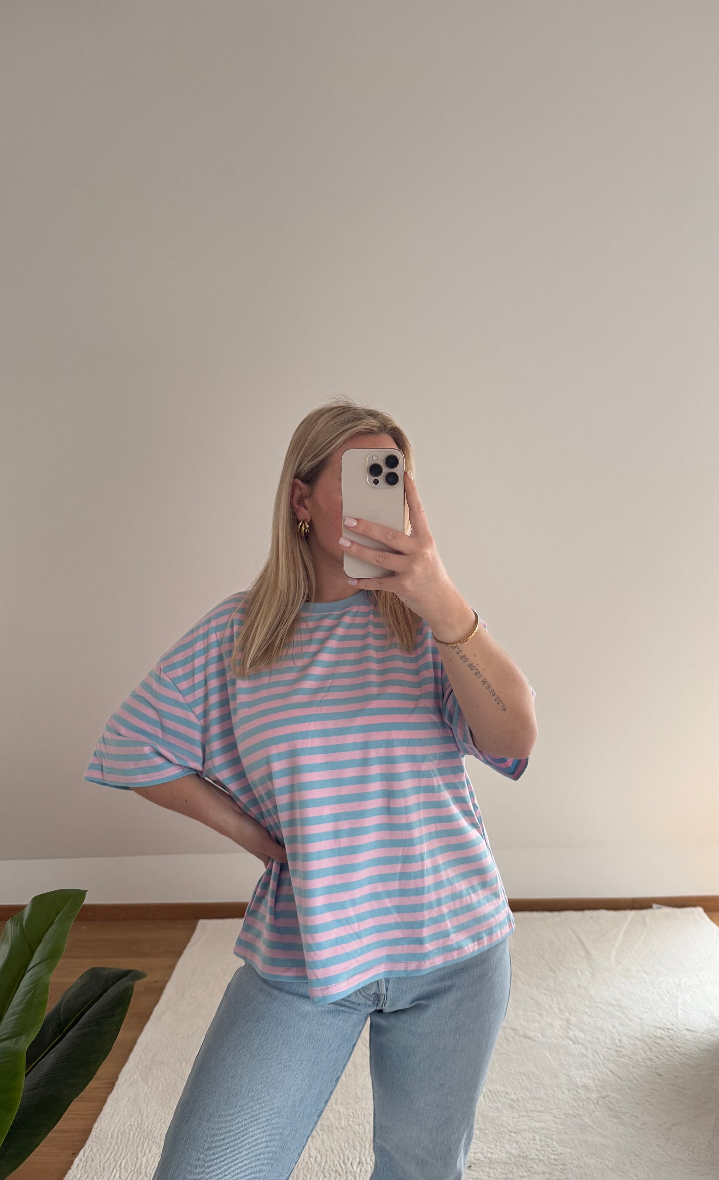 Oversize T-Shirt Candy gestreift - blau/rosa