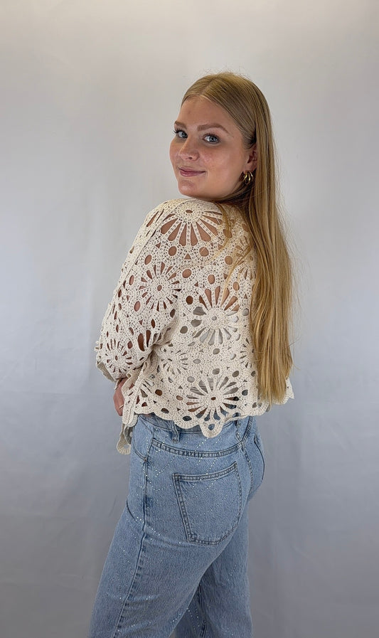 Langarmshirt gehäkelt Nura - beige