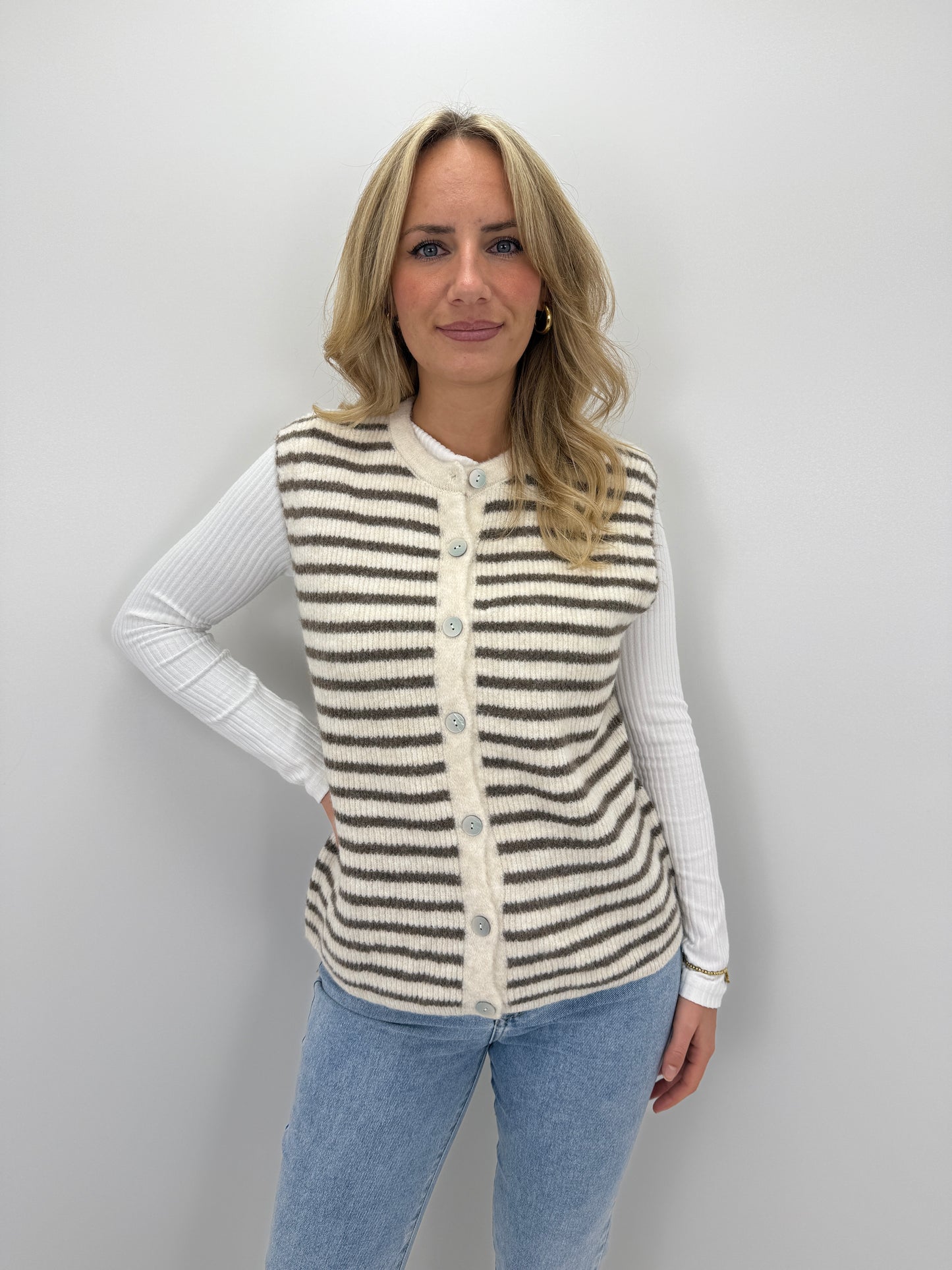 Pullunder Stripes - braun/creme