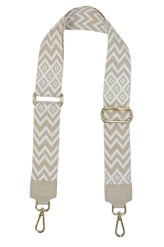 Taschengurt mit Muster - hellbeige/gold