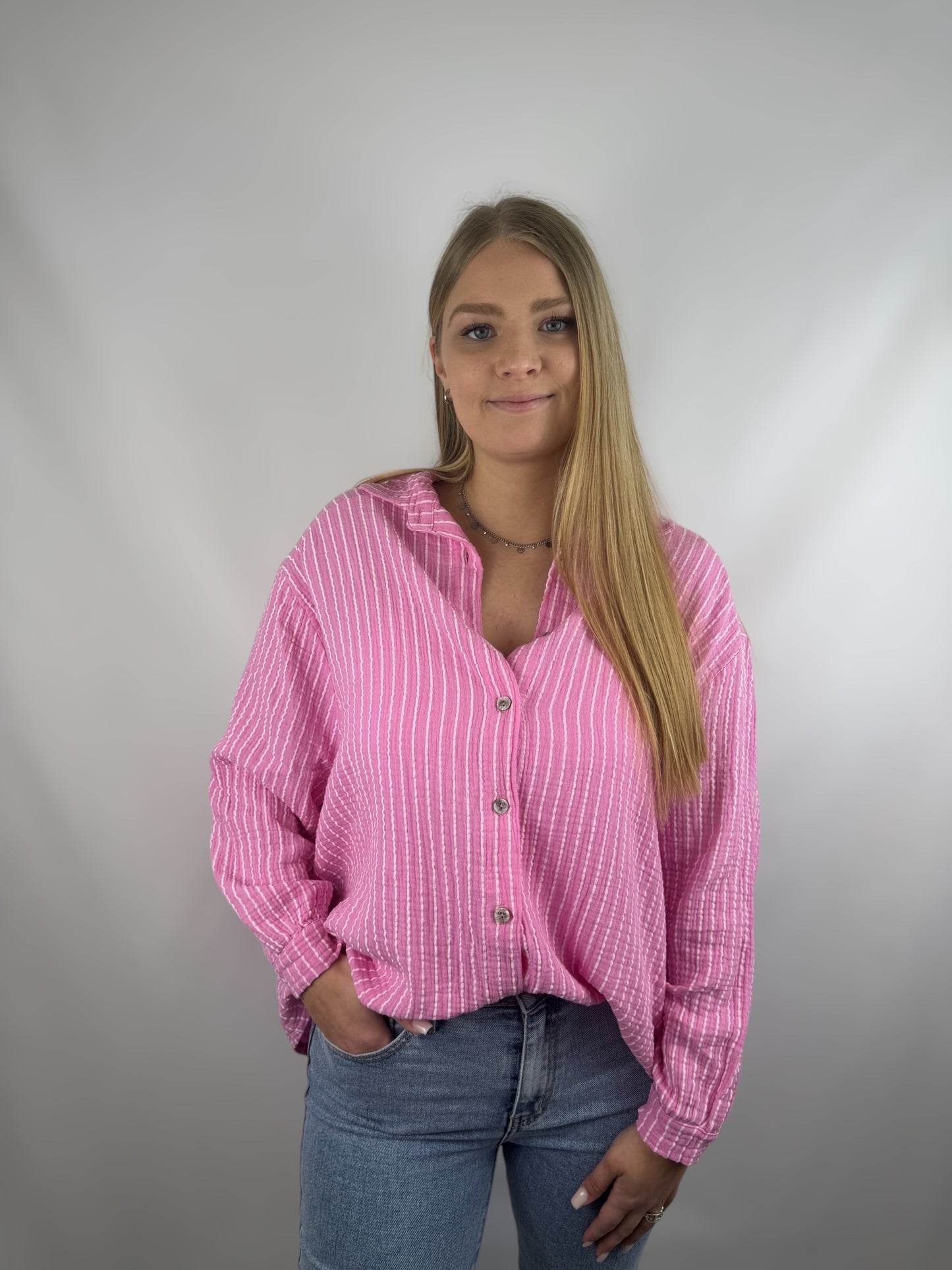 Musselinbluse Stripes - pink