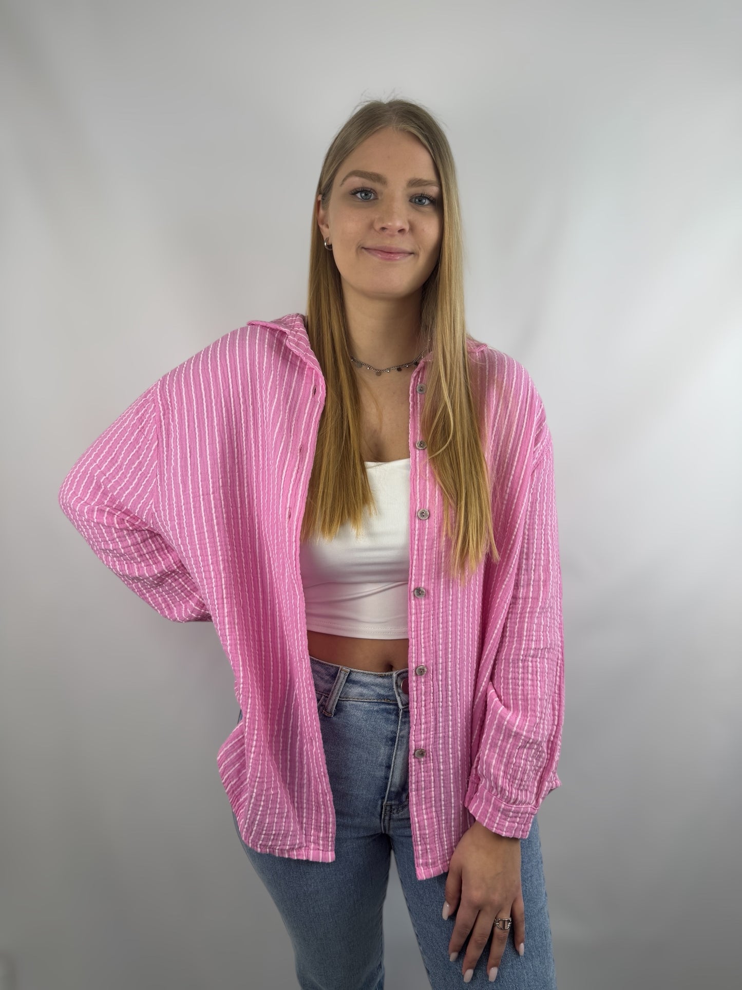 Musselinbluse Stripes - pink