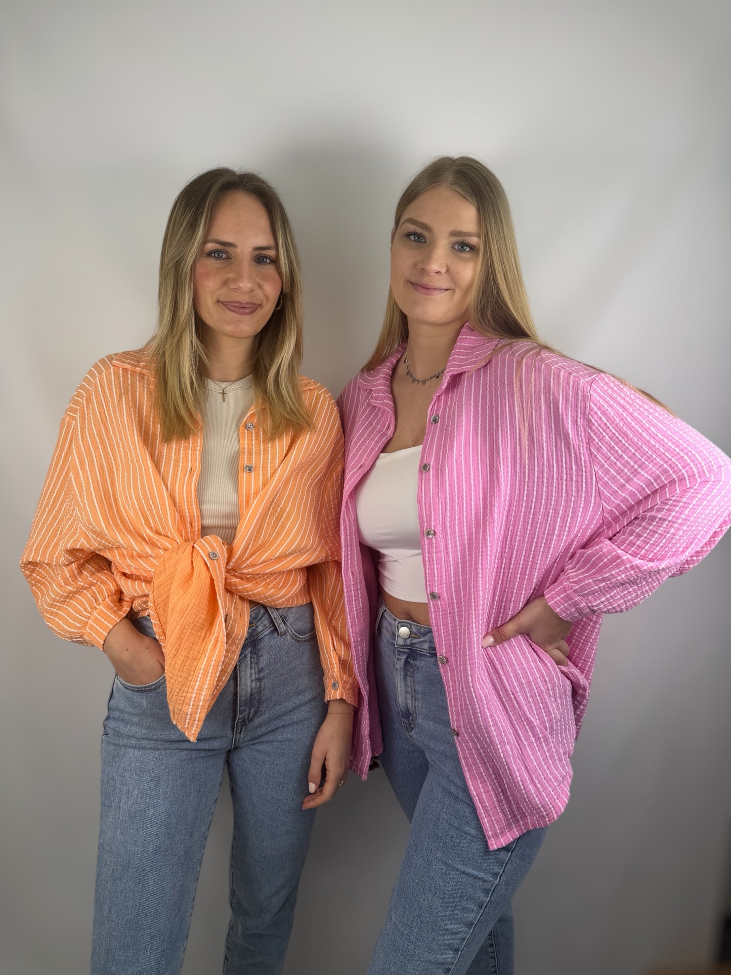 Musselinbluse Stripes - koralle