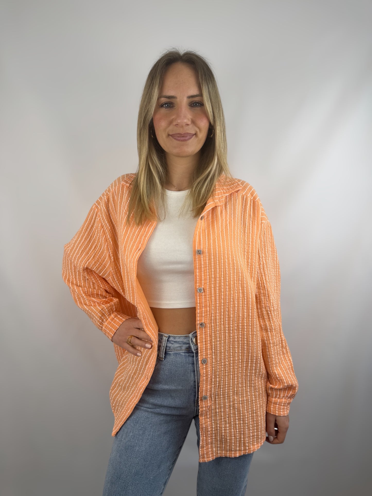 Musselinbluse Stripes - koralle