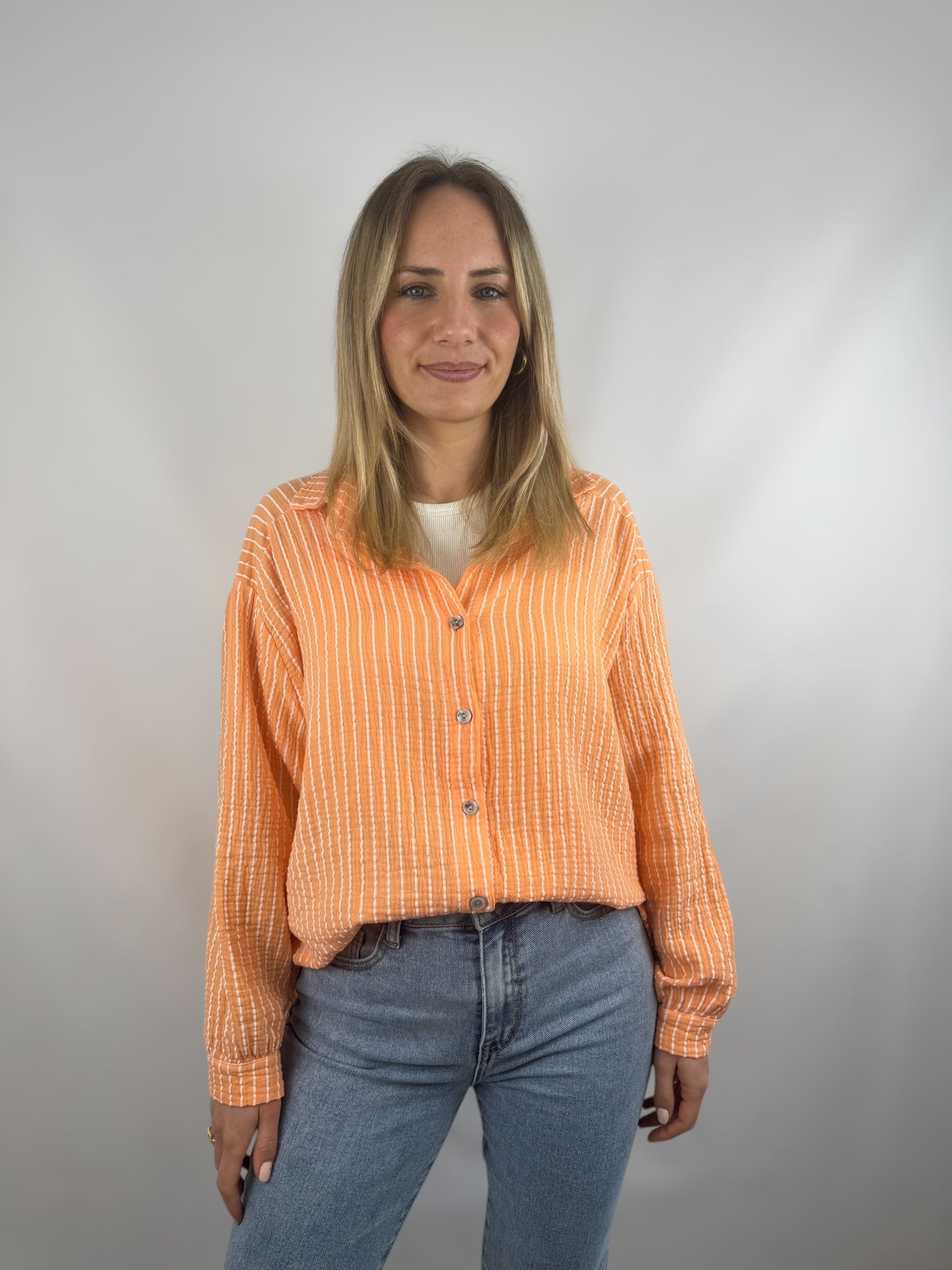 Musselinbluse Stripes - koralle