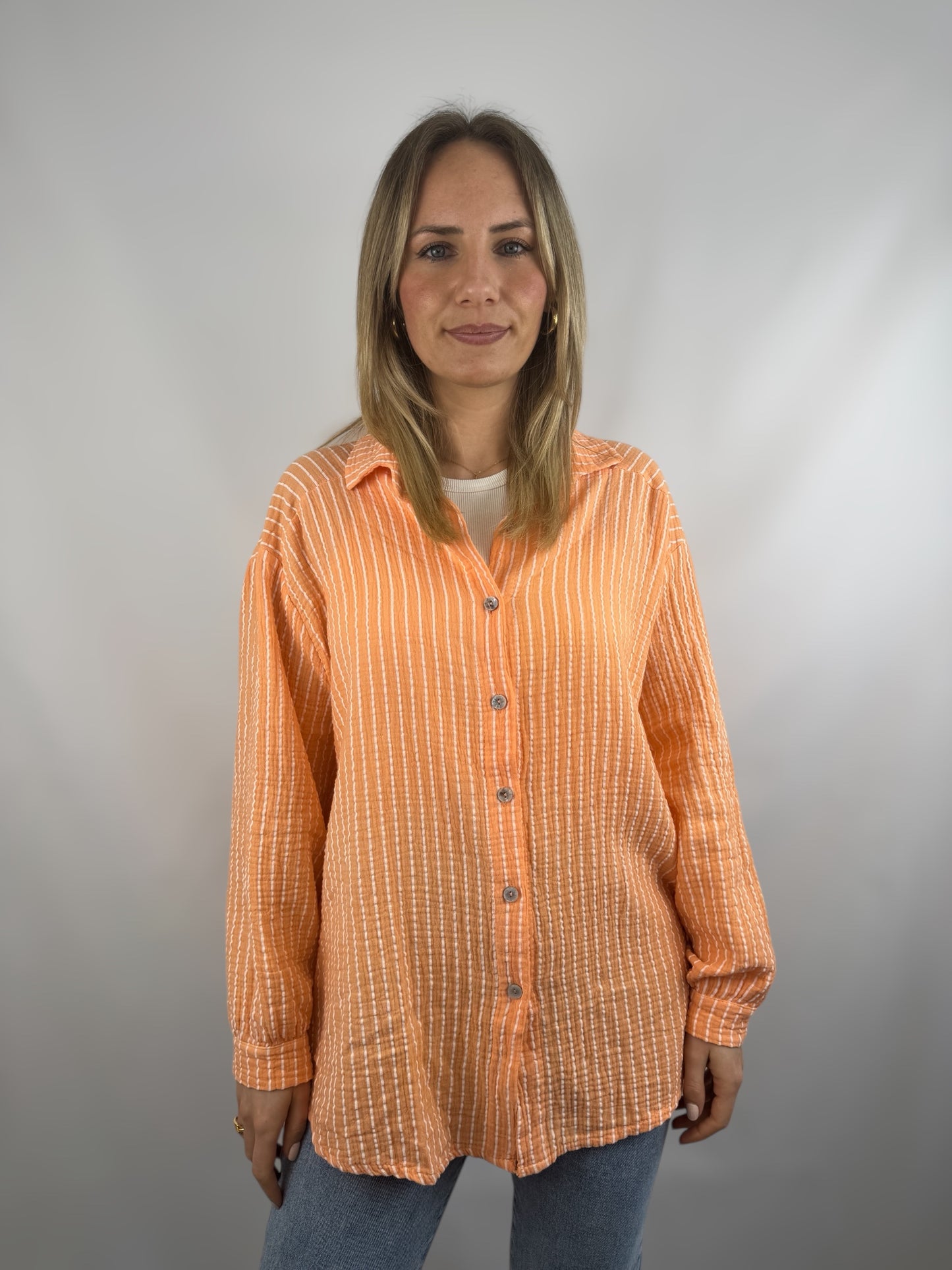 Musselinbluse Stripes - koralle