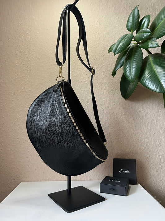 Banana Bag - Echtleder schwarz/gold