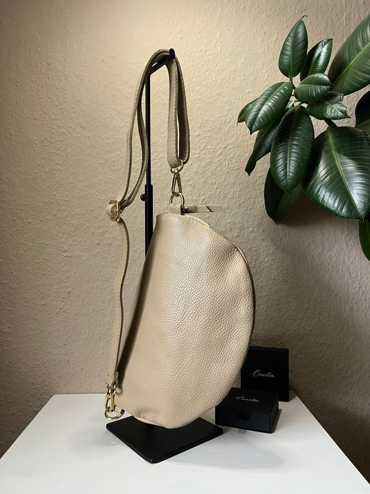 Banana Bag - Echtleder dunkelbeige/gold