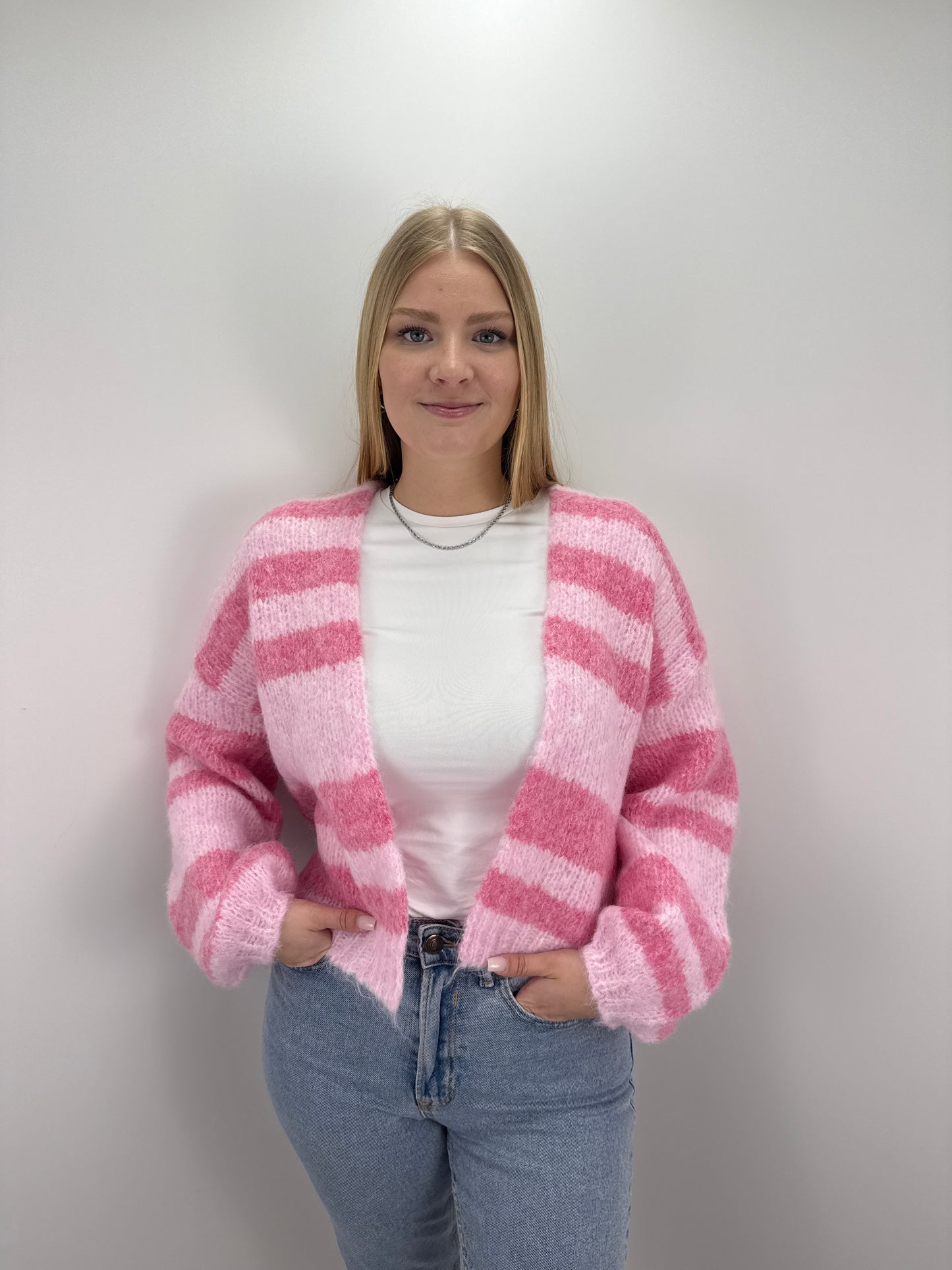 Gestreifter Cardigan May - rosa