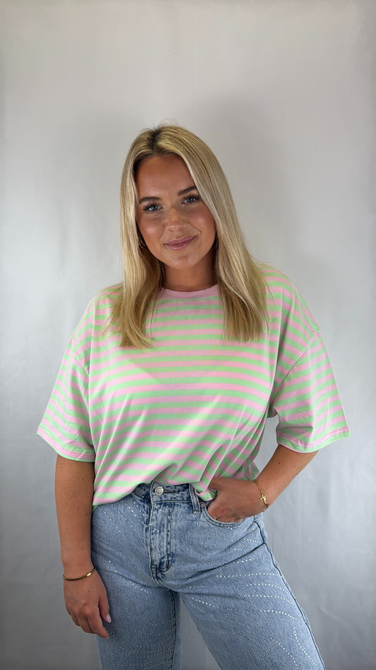 Oversize T-Shirt Candy gestreift - rosa/hellgrün