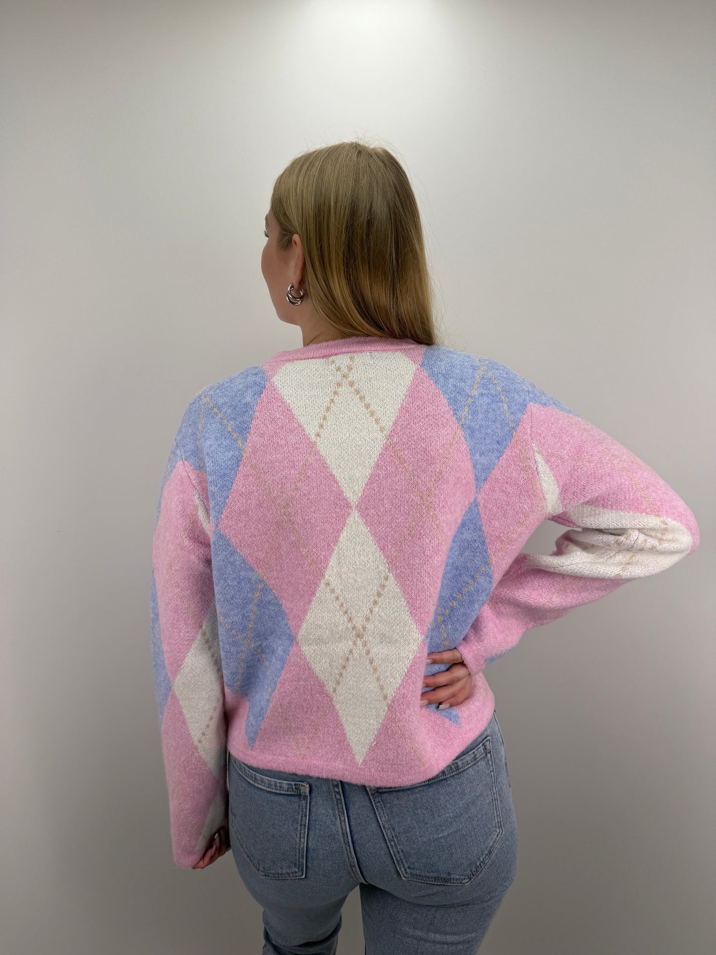 Cardigan Karo - rosa/hellblau