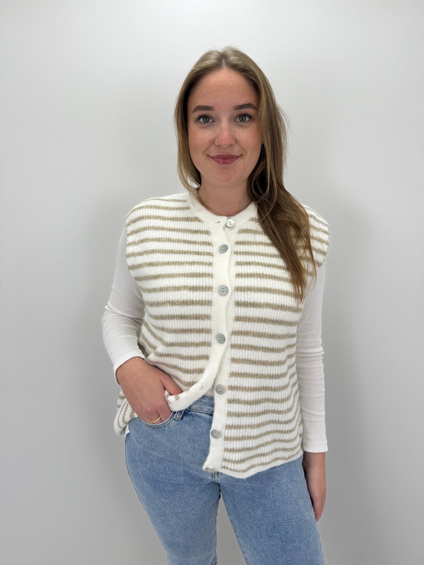 Pullunder Stripes- beige/weiß