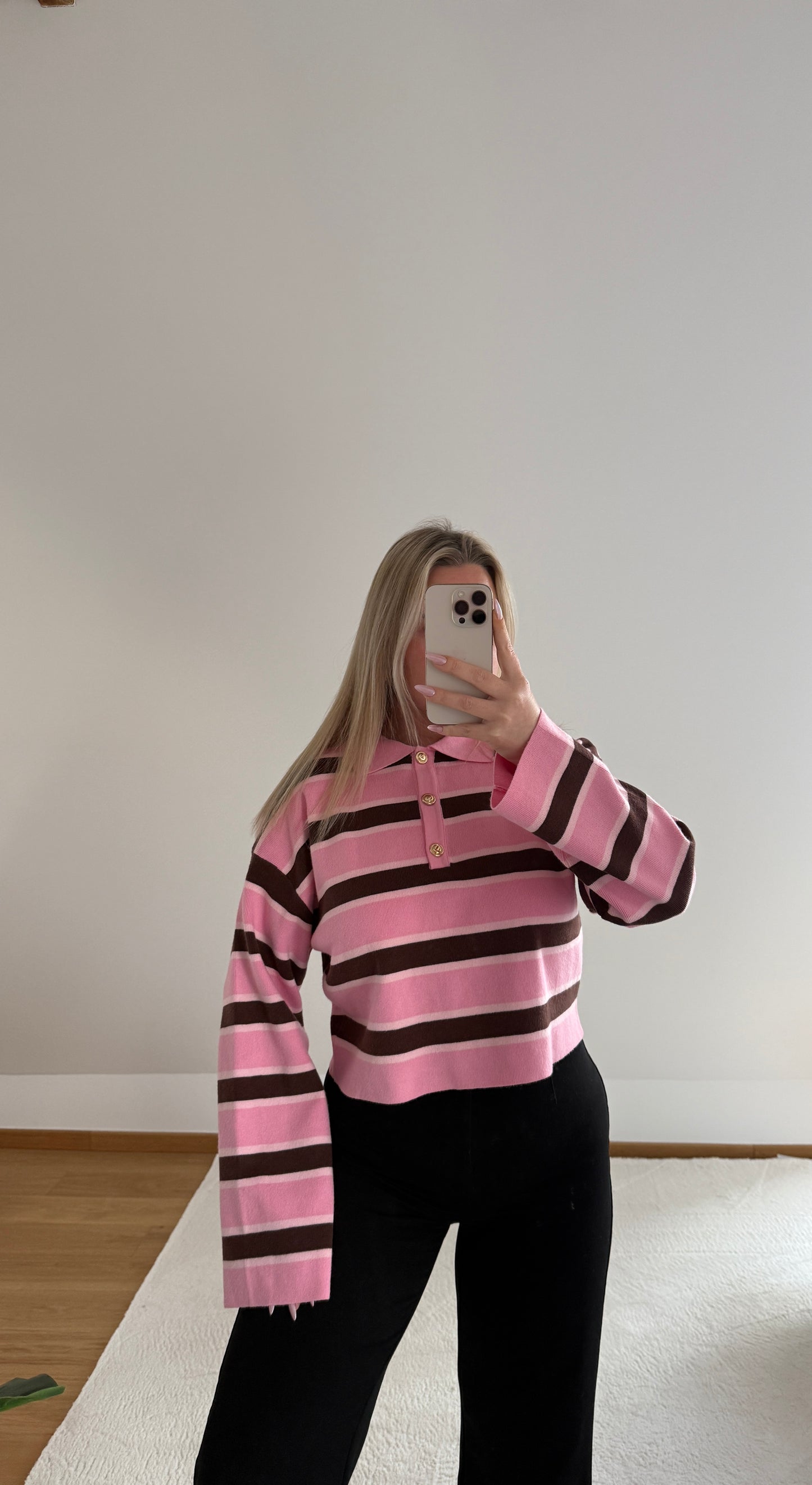 Langarm Poloshirt Zoe - pink/braun