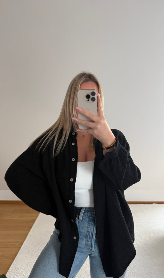 Musselinbluse - schwarz