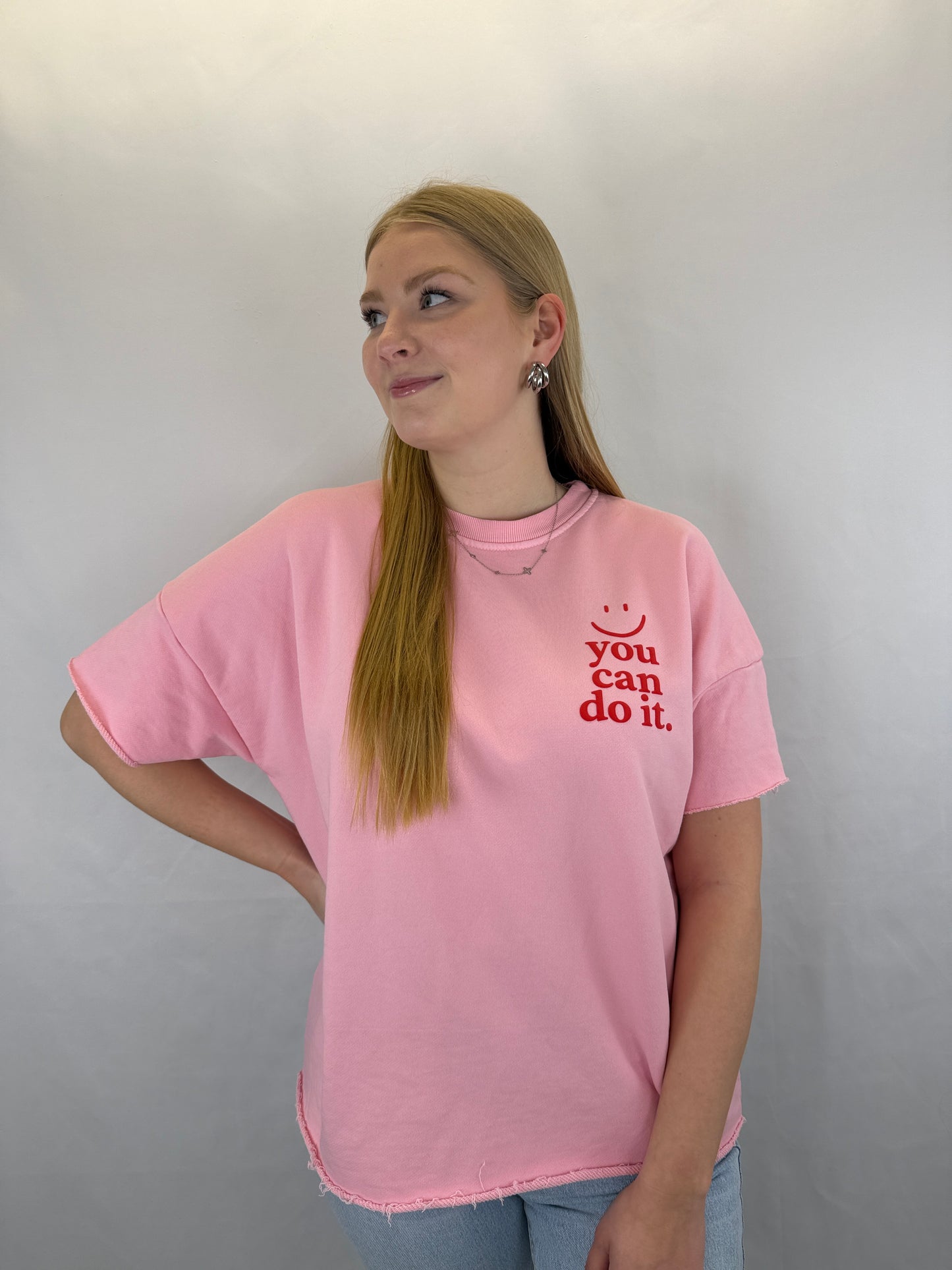 Oversize T-Shirt Smiley - rosa/rot