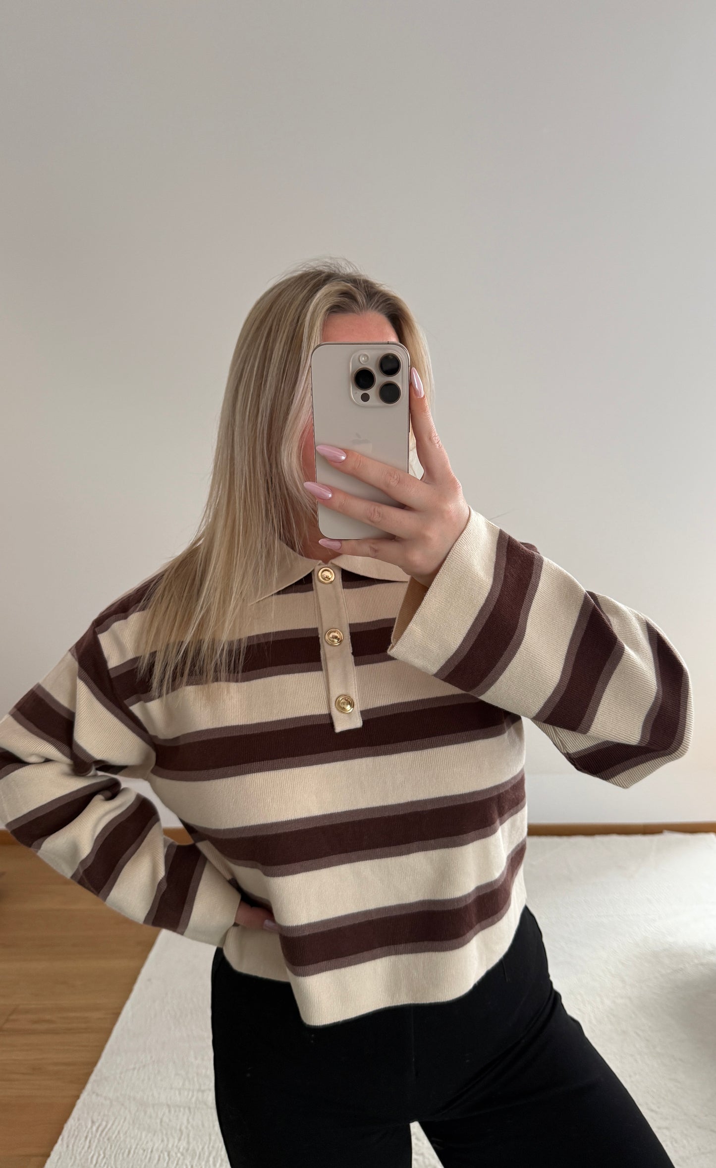 Langarm Poloshirt Zoe - beige/braun