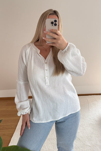 Musselinbluse mit Knopfleiste - weiß