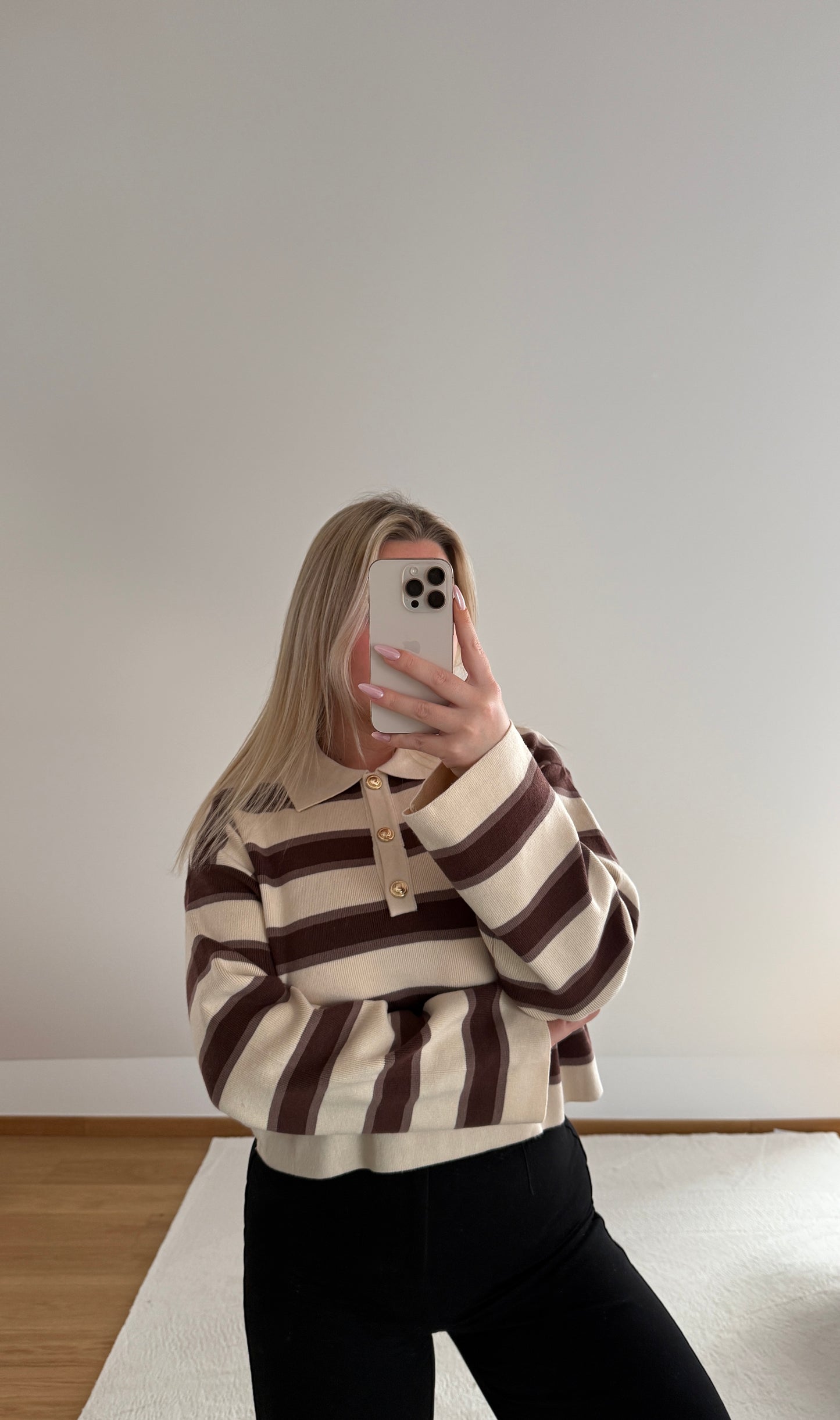 Langarm Poloshirt Zoe - beige/braun