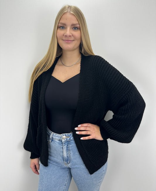 Basic Cardigan mit Ballonärmeln - schwarz