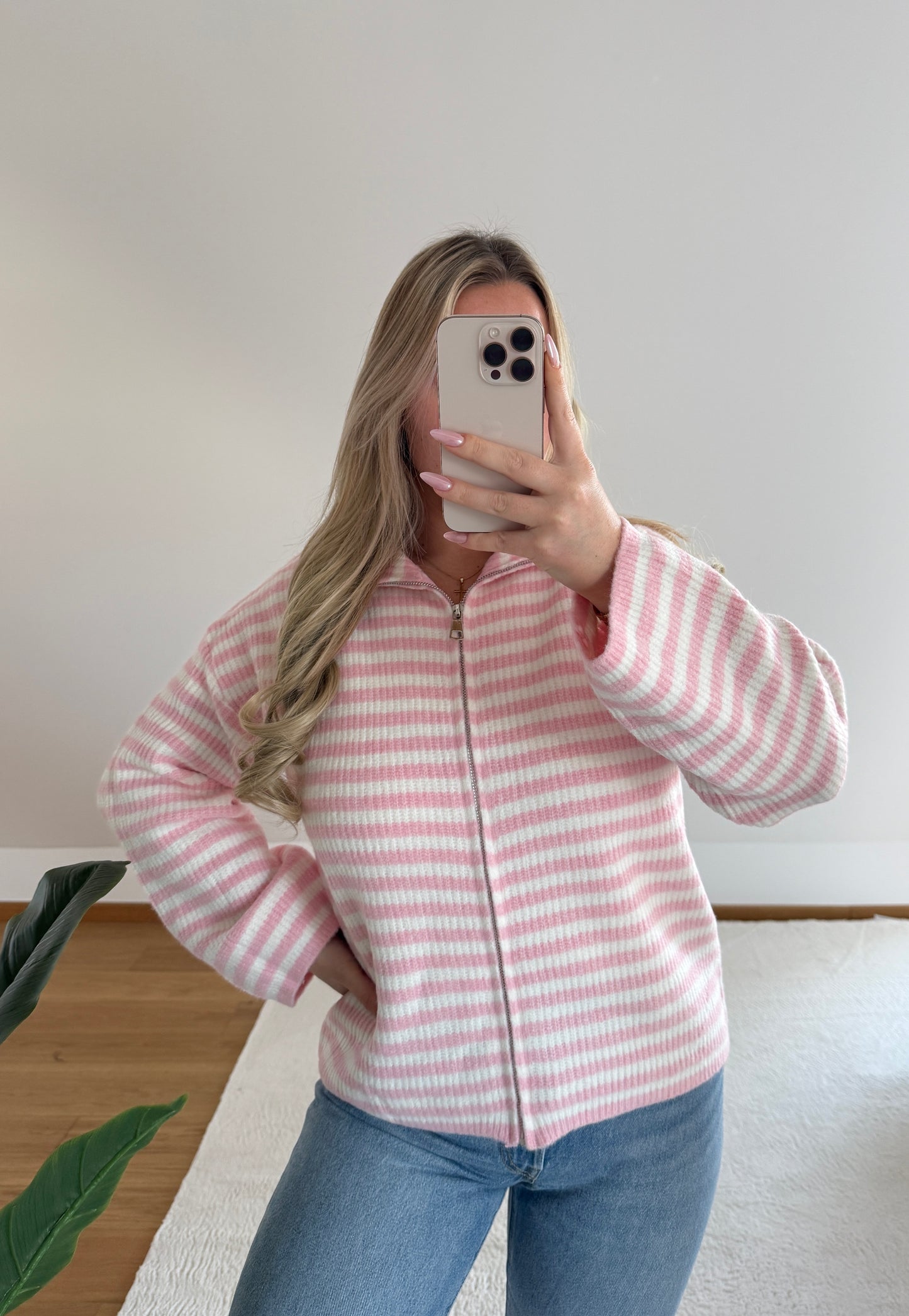 Strickjacke Nova - rosa/weiß