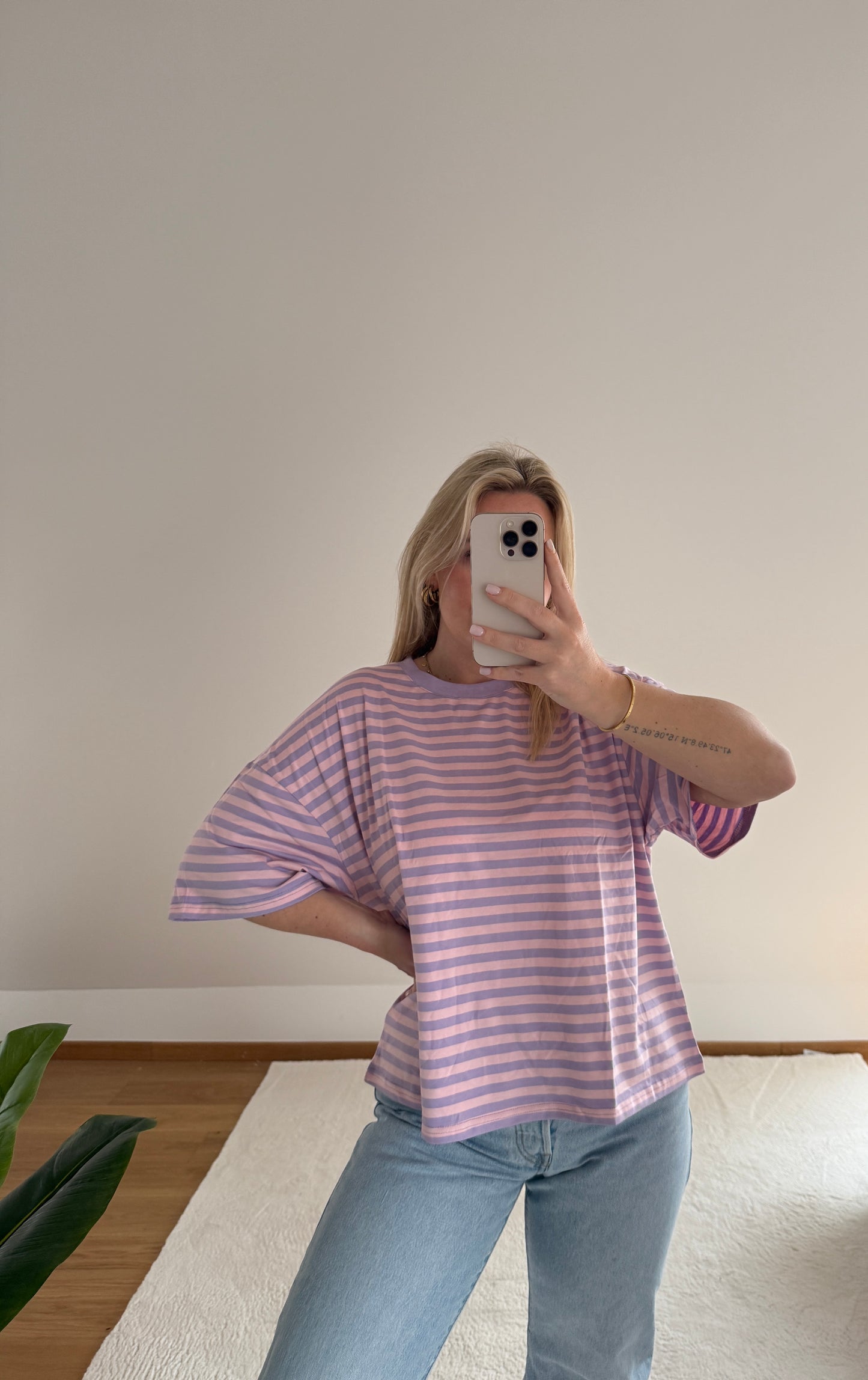 Oversize T-Shirt Candy gestreift - flieder/rosa
