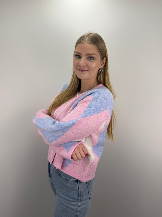 Cardigan Karo - rosa/hellblau