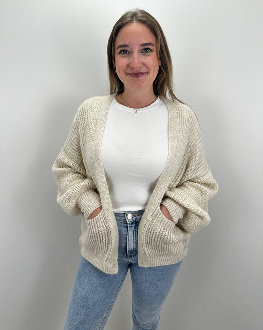 Basic Cardigan mit Ballonärmeln - beige