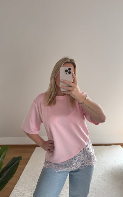 T-Shirt mit Spitze Jolie - pastellrosa