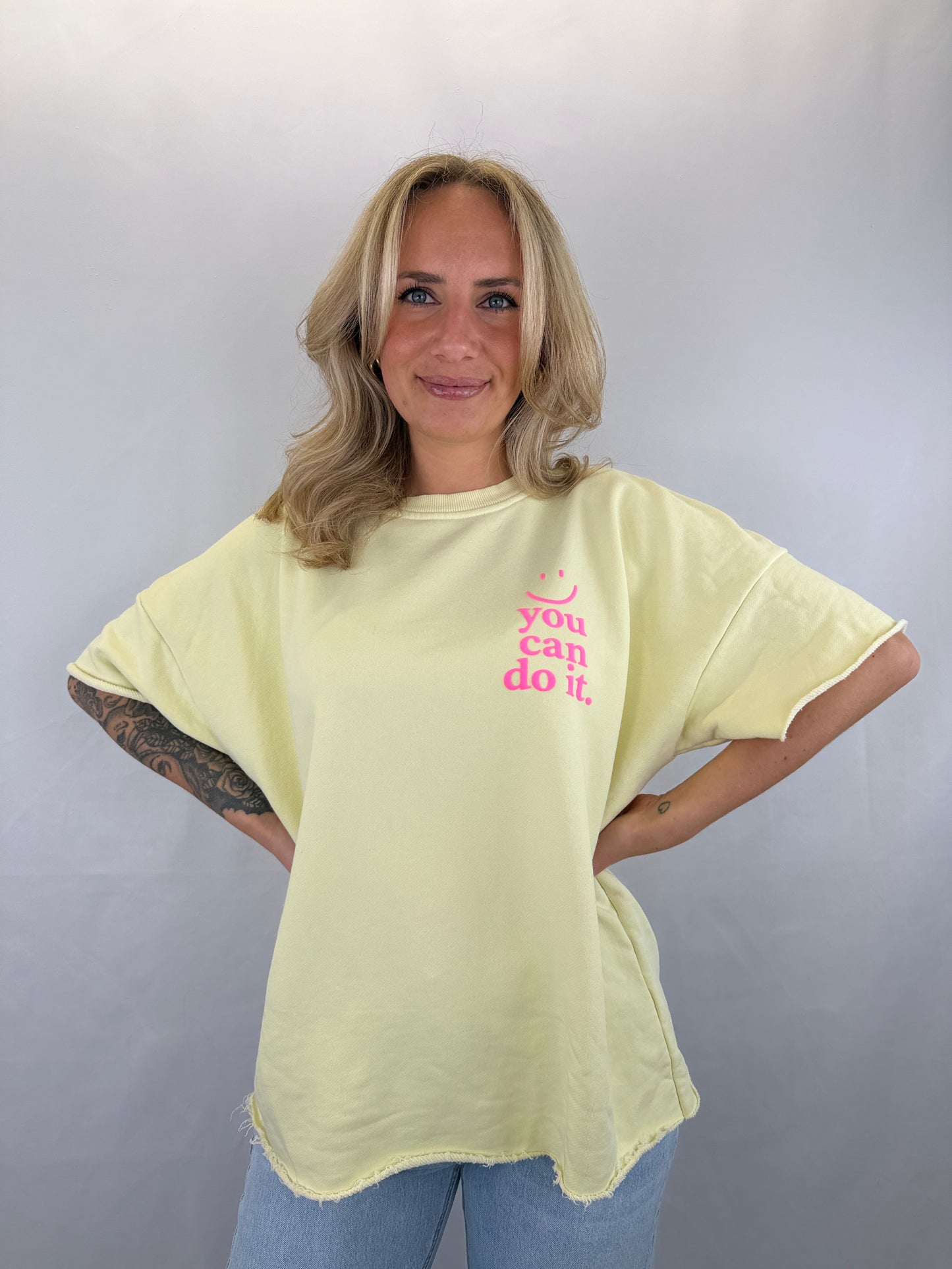 Oversize T-Shirt Smiley - gelb/neonpink
