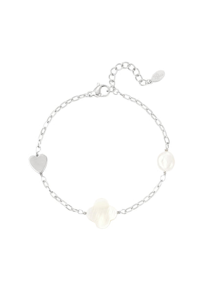 Armband - Love, Luck & Pearl silver