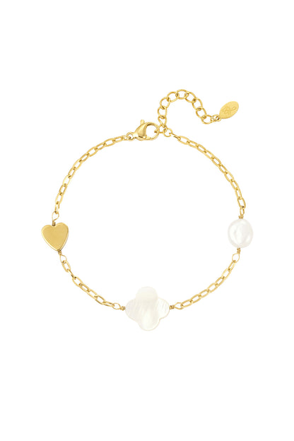 Armband - Love, Luck & Pearl gold