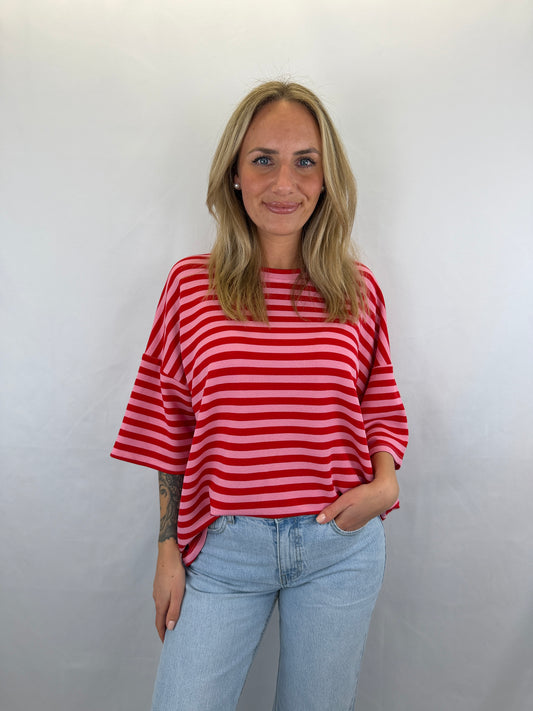 Oversize T-Shirt Lolly gestreift - rot/rosa