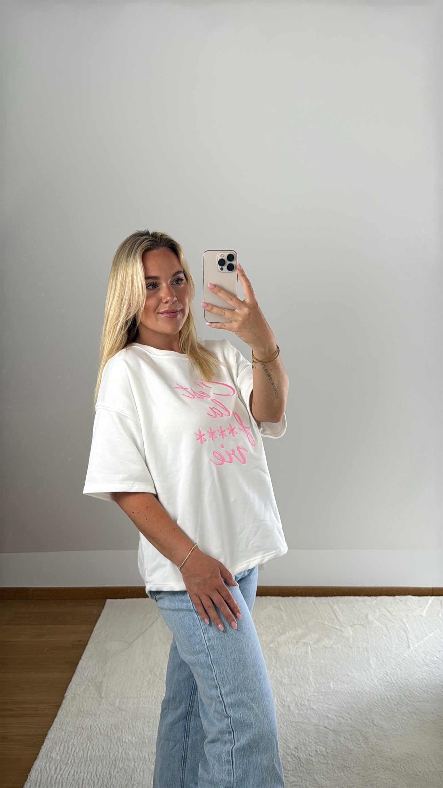 Oversize T-Shirt C‘est La Vie - weiß