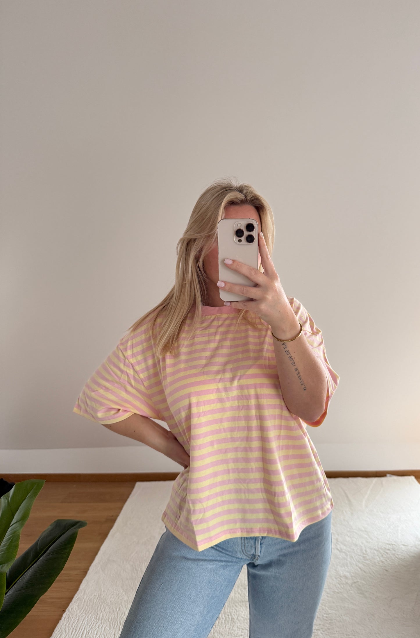 Oversize T-Shirt Candy gestreift - rosa/pastellgelb