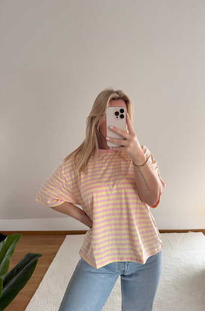 Oversize T-Shirt Candy gestreift - rosa/pastellgelb