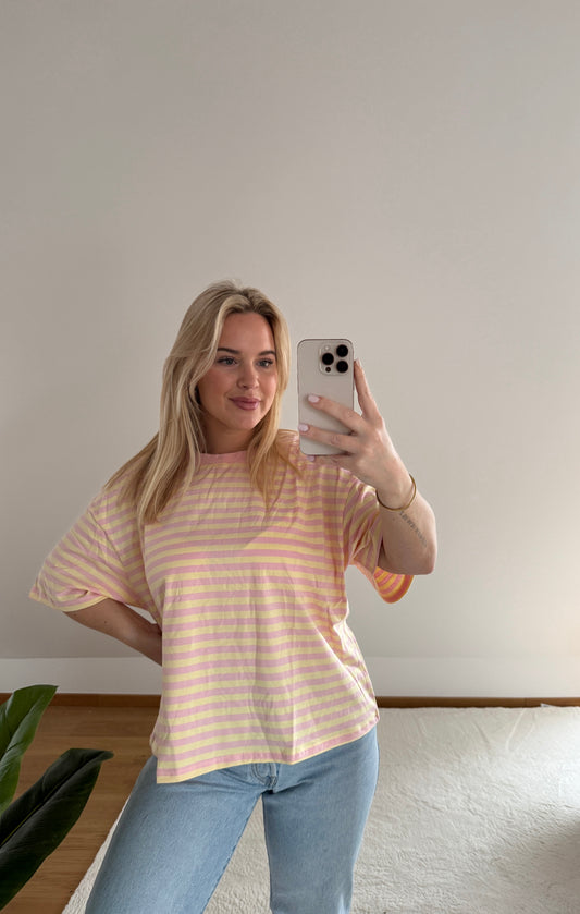 Oversize T-Shirt Candy gestreift - rosa/pastellgelb