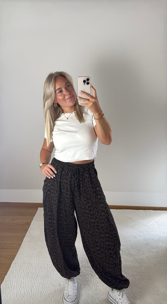 Musselinhose Ballon Leg Leoprint - braun