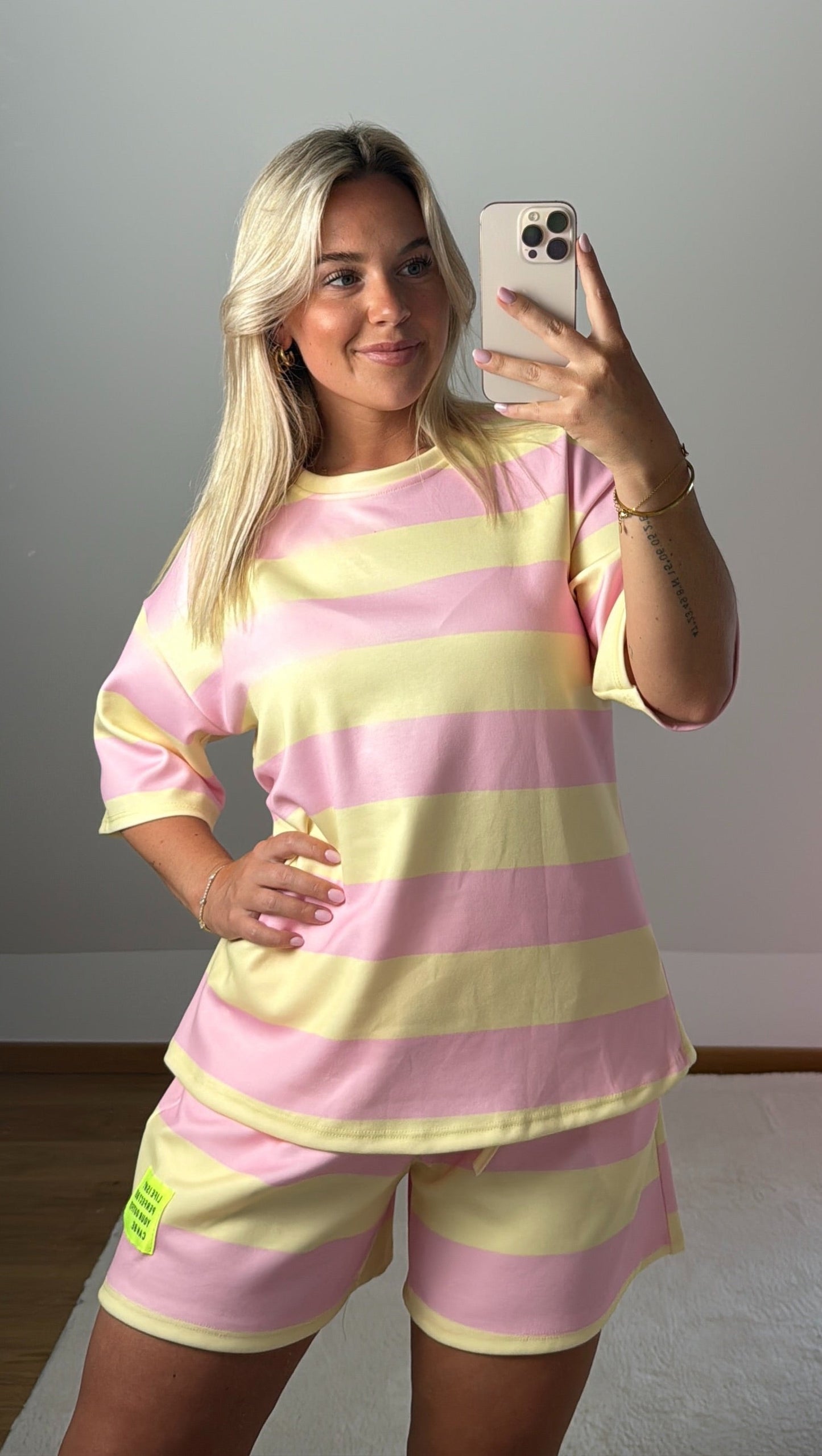Set mit Streifen Emmi - rosa/gelb