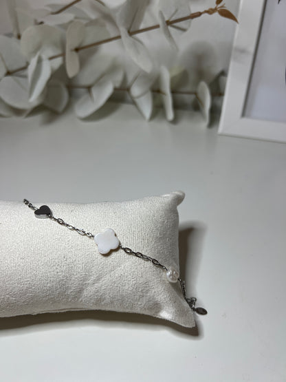 Armband - Love, Luck & Pearl silver