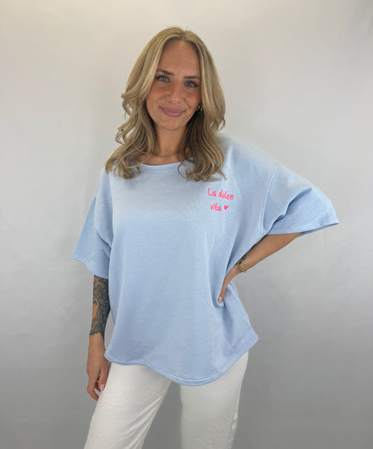 Oversize T-Shirt La Dolce Vita - hellblau/rosa