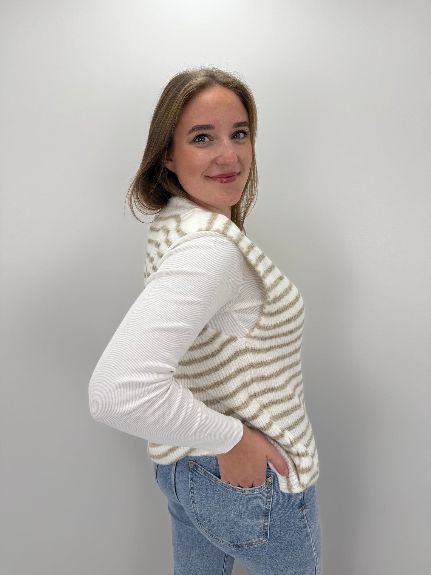 Pullunder Stripes- beige/weiß