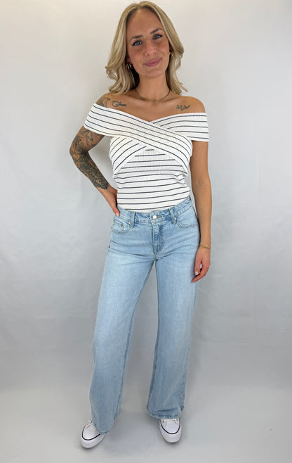 Off-Shoulder Top Emma - weiß/schwarz